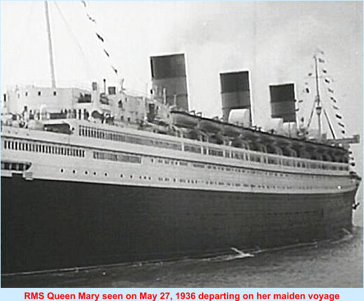RMS Queen Mary seen on May 27, 1936 departing on her maiden voyage